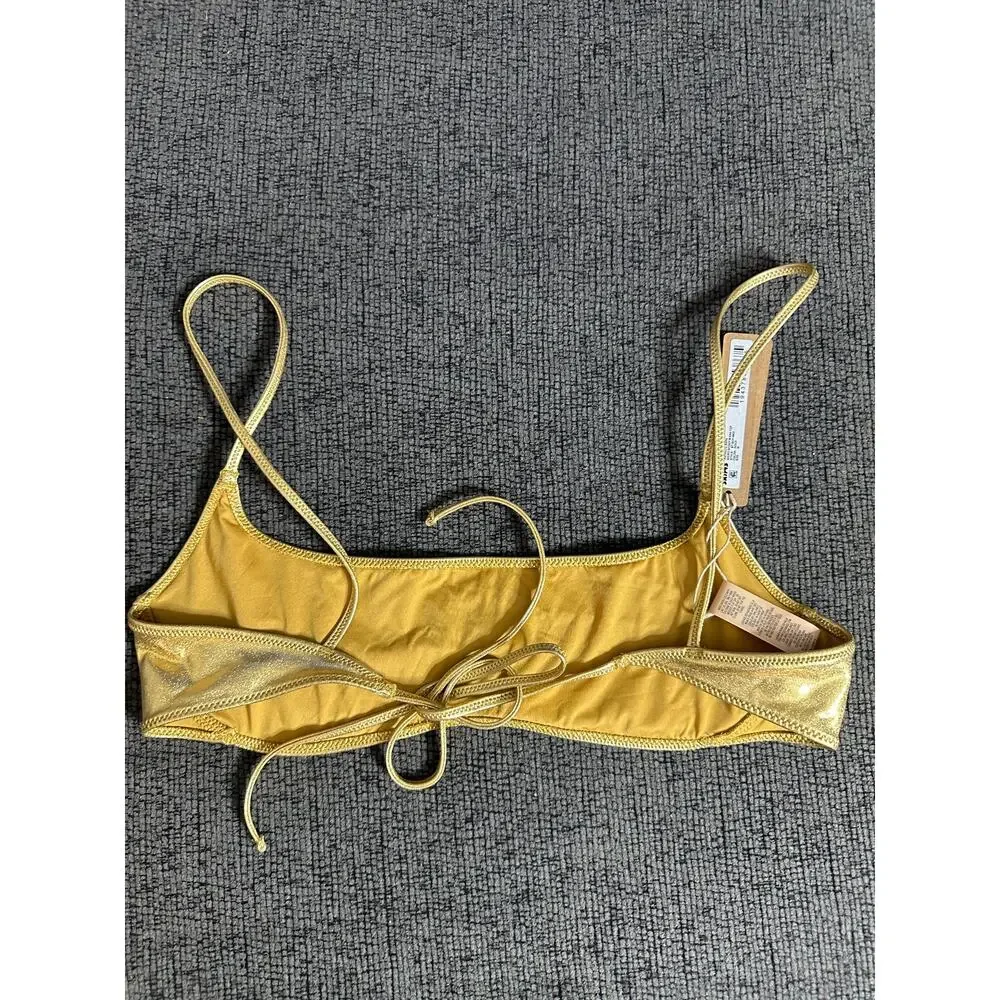 SKIMS Metallic Swim Micro Scoop Bikini Top Gold size M NWT